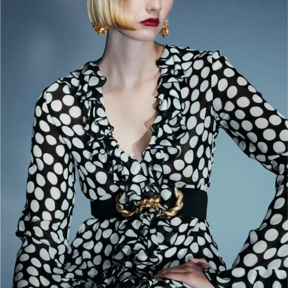 Zara Ruffled Polka Dot Blouse Dress - Small - Picture 5 of 12